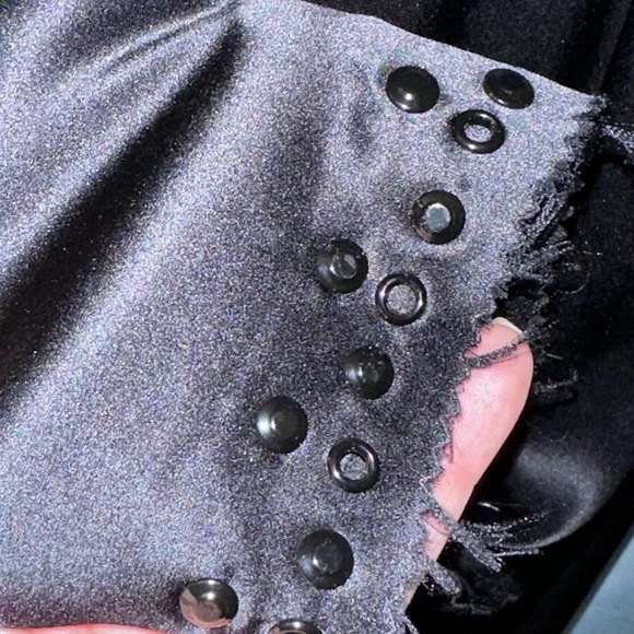 E2 Black Babydoll Midi Dress w/ Studded Detail 100% Soft Satin Silk NWT Size 12 - Picture 6 of 8